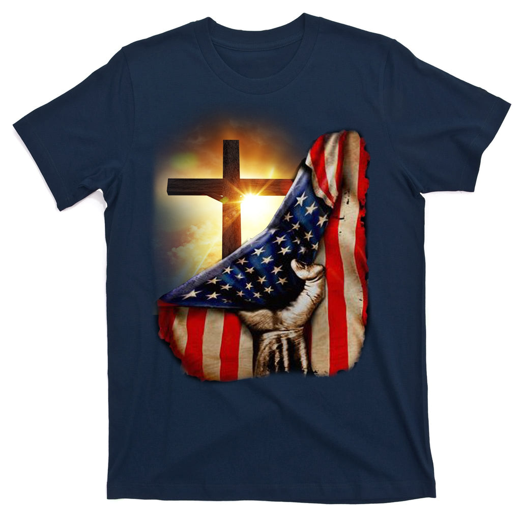 American Christian Cross Patriotic Flag T-Shirt