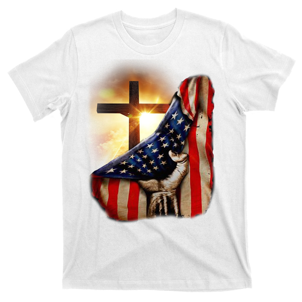 American Christian Cross Patriotic Flag T-Shirt