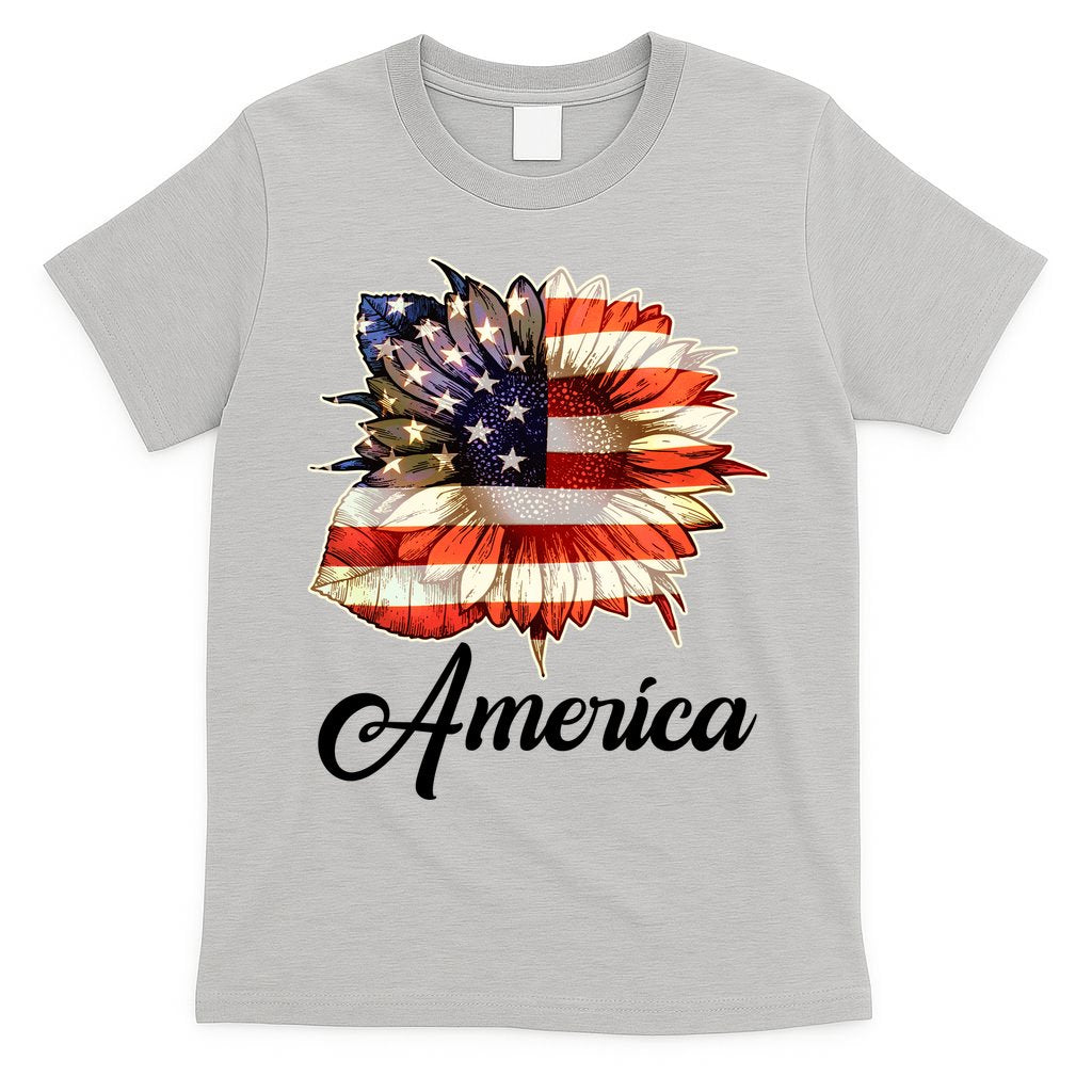 American Flag Sunflower USA T-Shirt