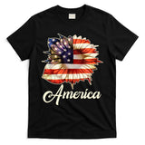 American Flag Sunflower USA T-Shirt