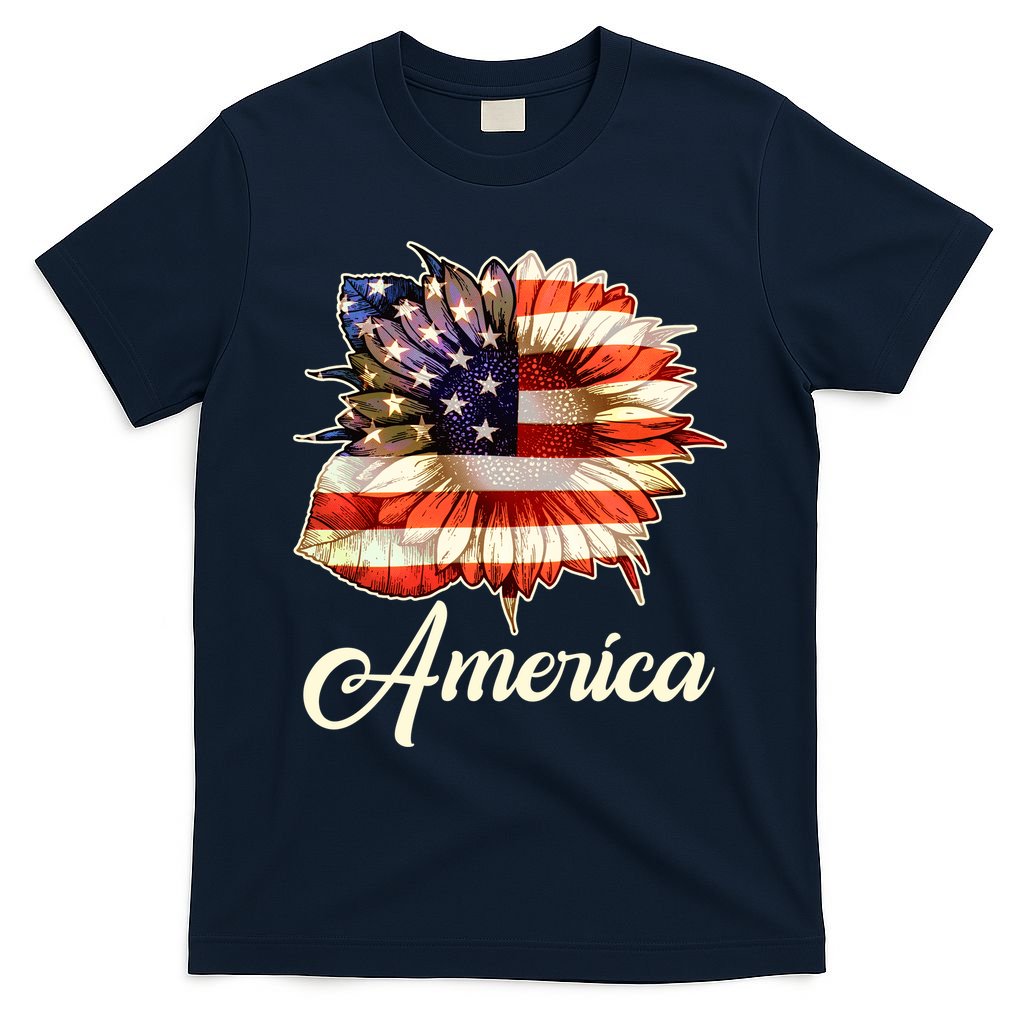 American Flag Sunflower USA T-Shirt