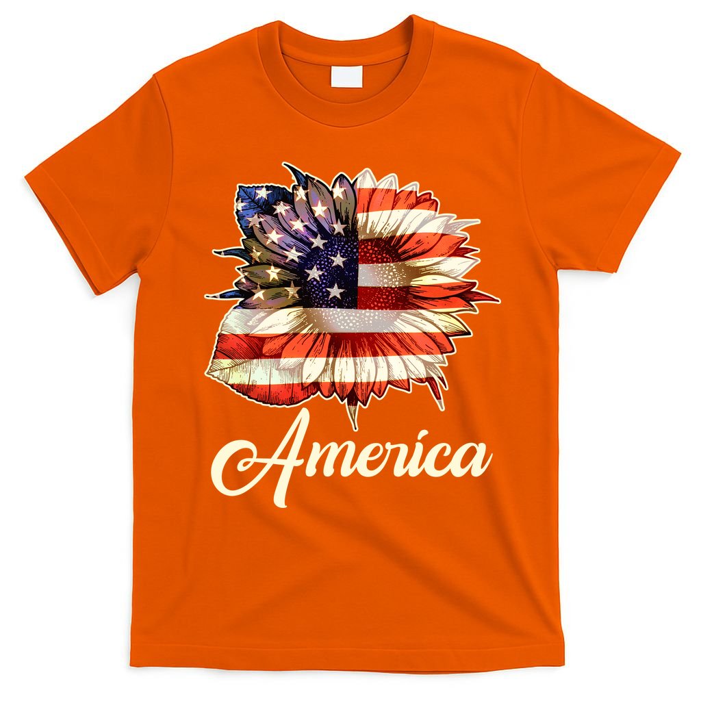 American Flag Sunflower USA T-Shirt