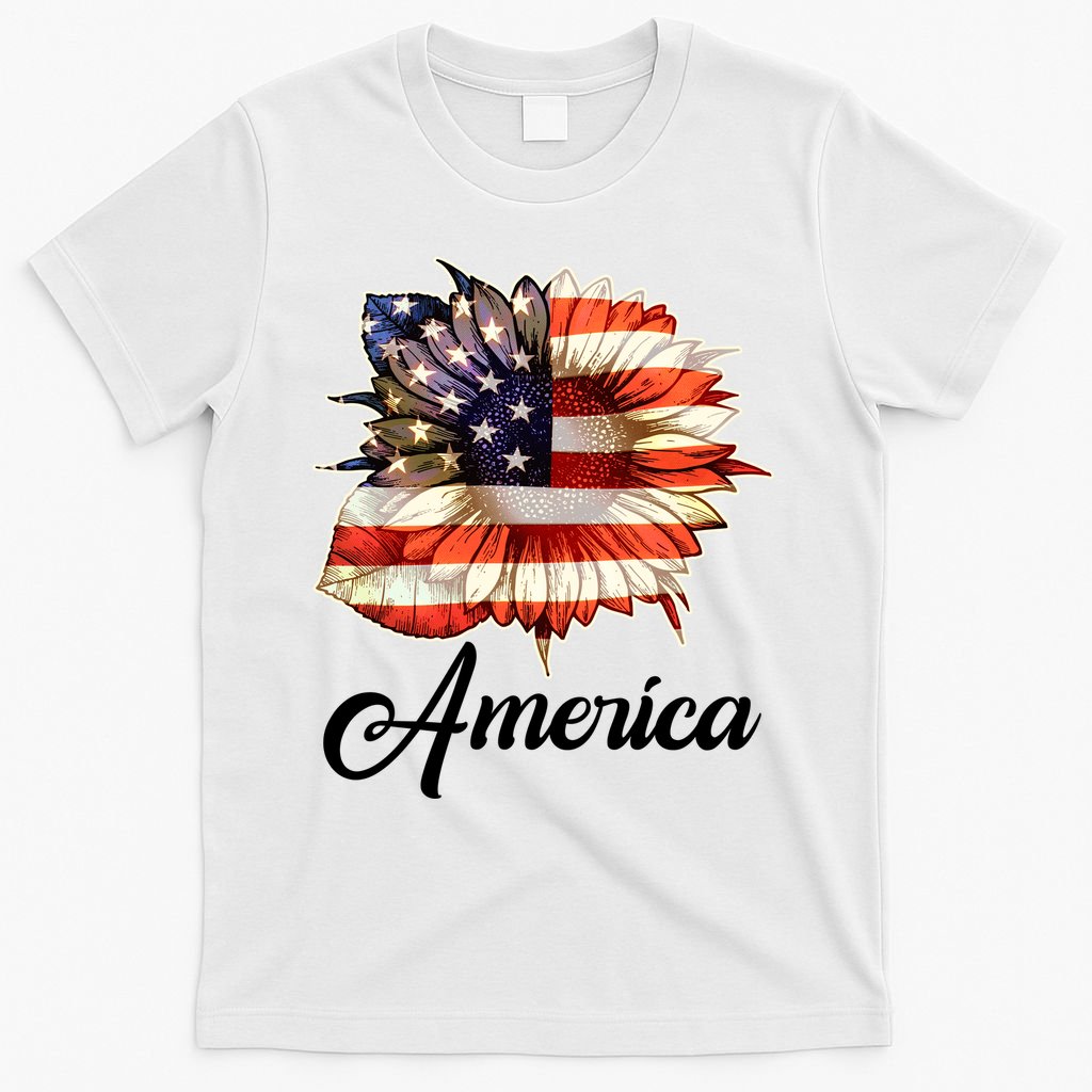 American Flag Sunflower USA T-Shirt