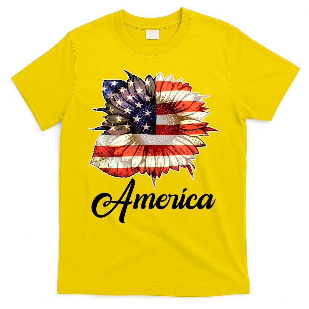 American Flag Sunflower USA T-Shirt