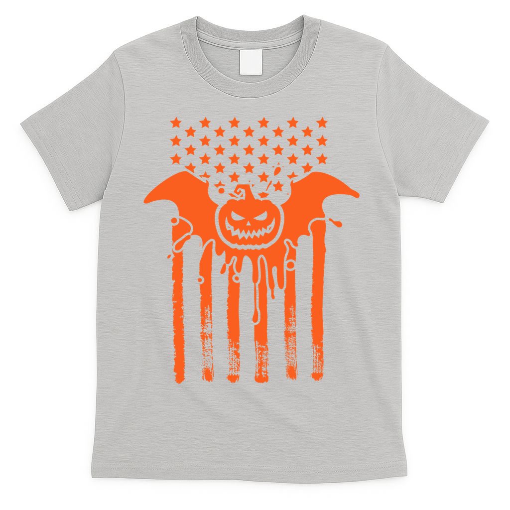 American Halloween Pumpkin Bat USA Flag T-Shirt