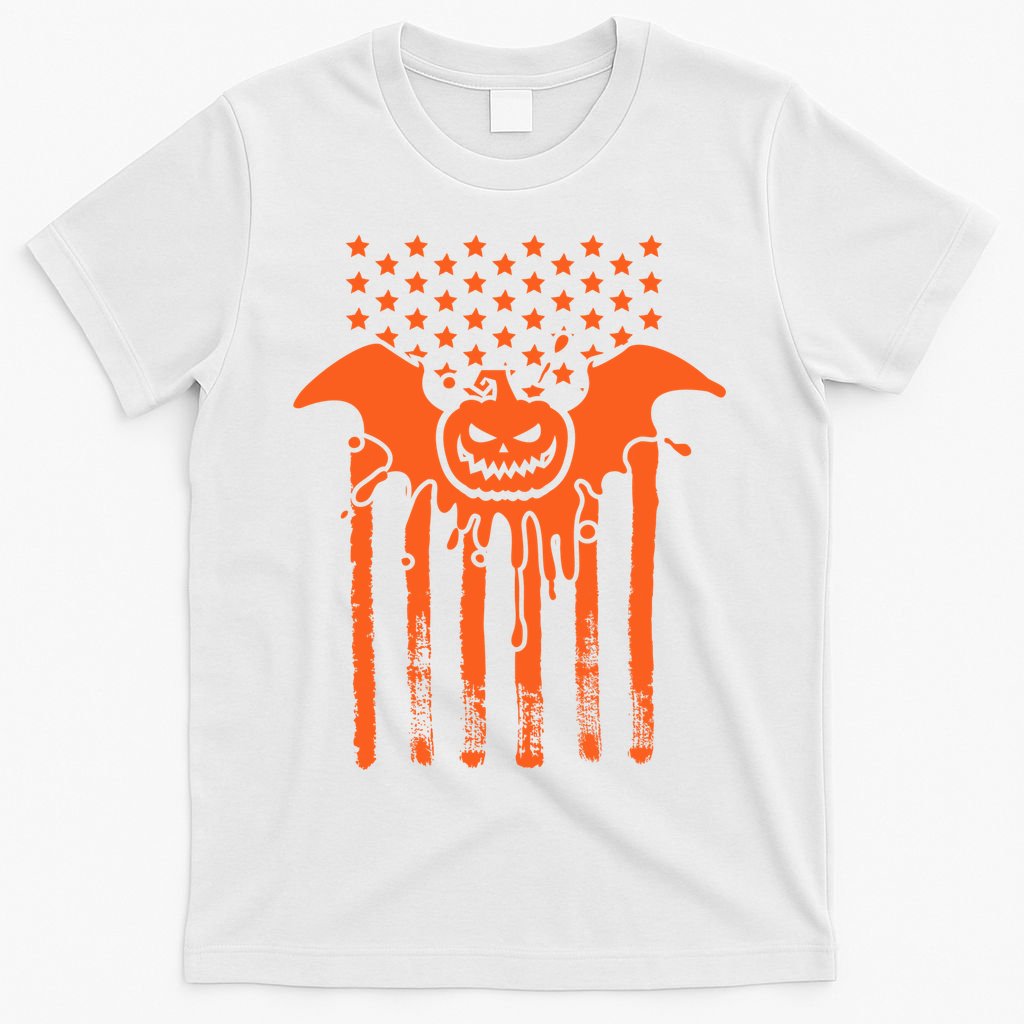 American Halloween Pumpkin Bat USA Flag T-Shirt