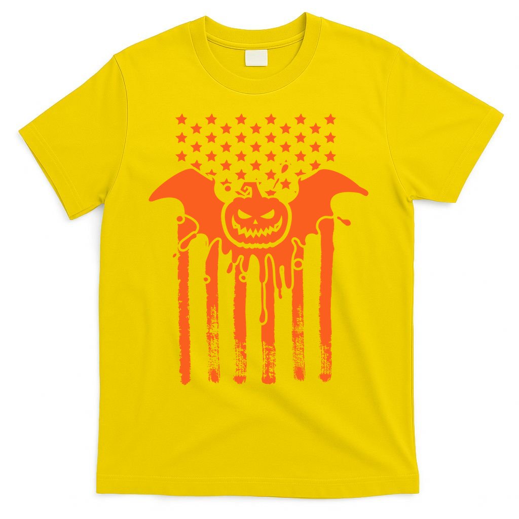 American Halloween Pumpkin Bat USA Flag T-Shirt
