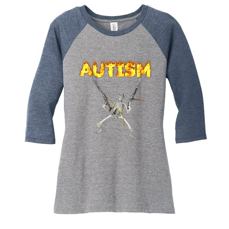 Autism Skeleton Meme Funny Gift Women's Tri-Blend 3/4-Sleeve Raglan Shirt