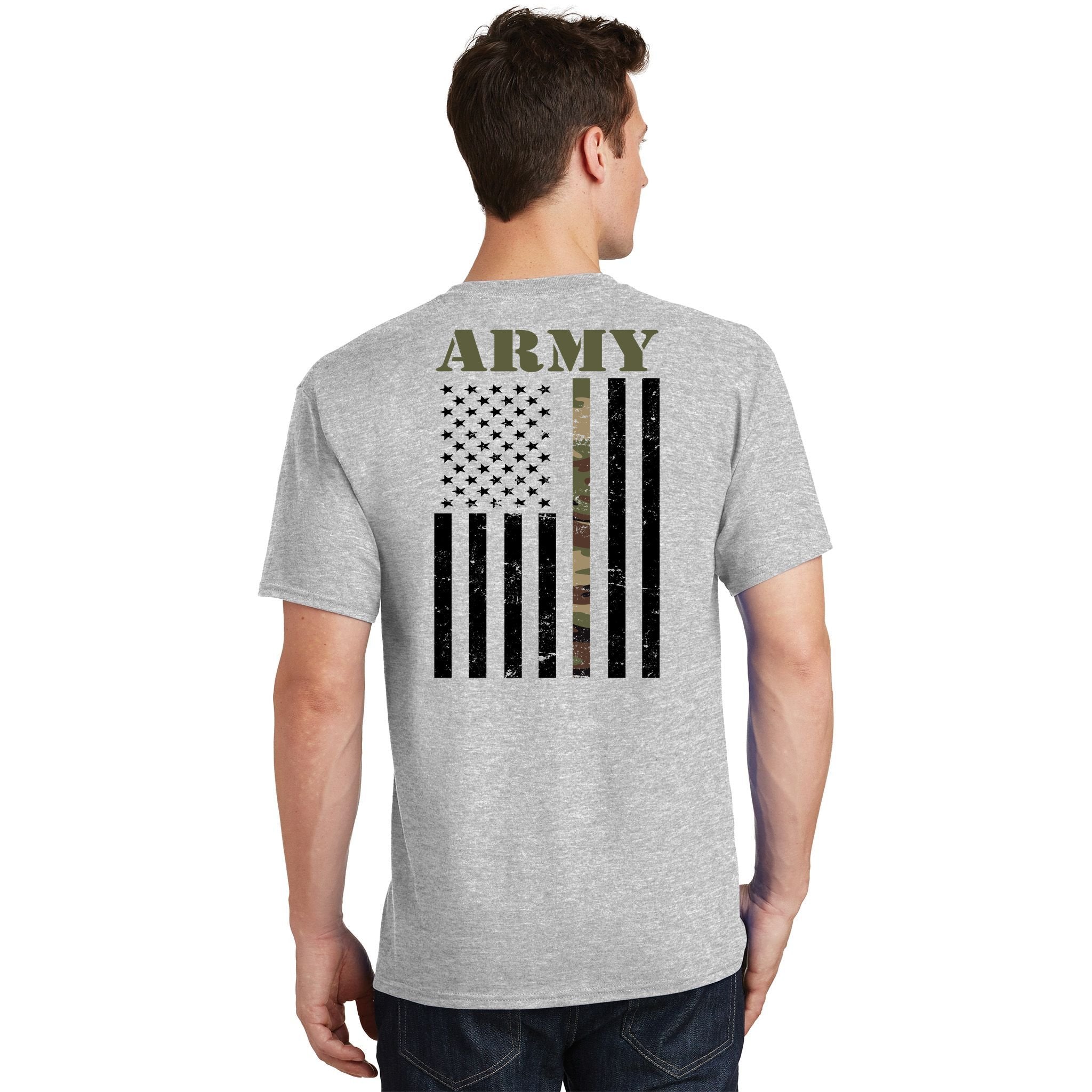 Army United States Thin Camo Line Flag Front And Back T-Shirt