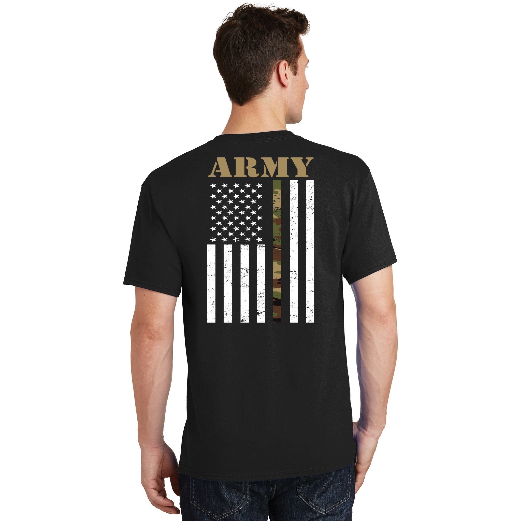 Army United States Thin Camo Line Flag Front And Back T-Shirt