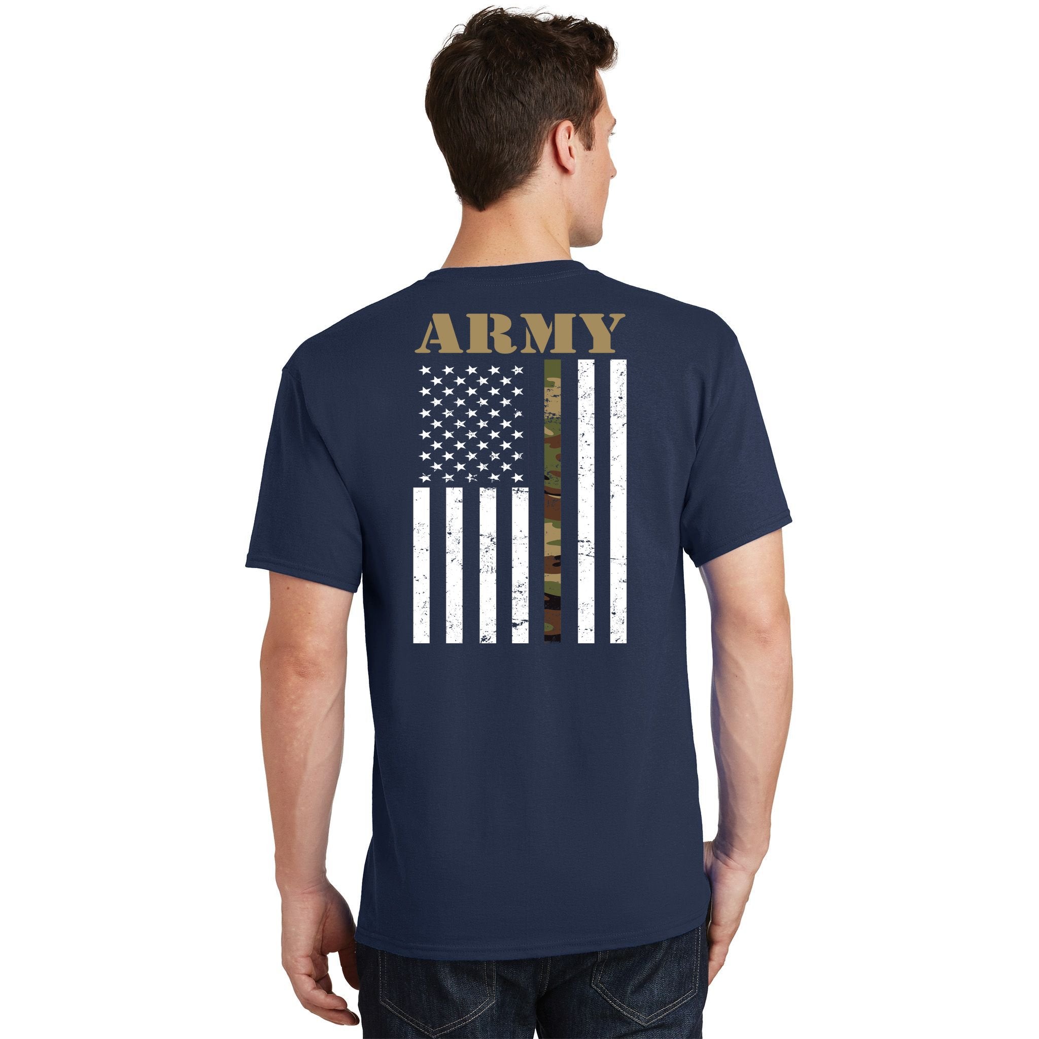 Army United States Thin Camo Line Flag Front And Back T-Shirt