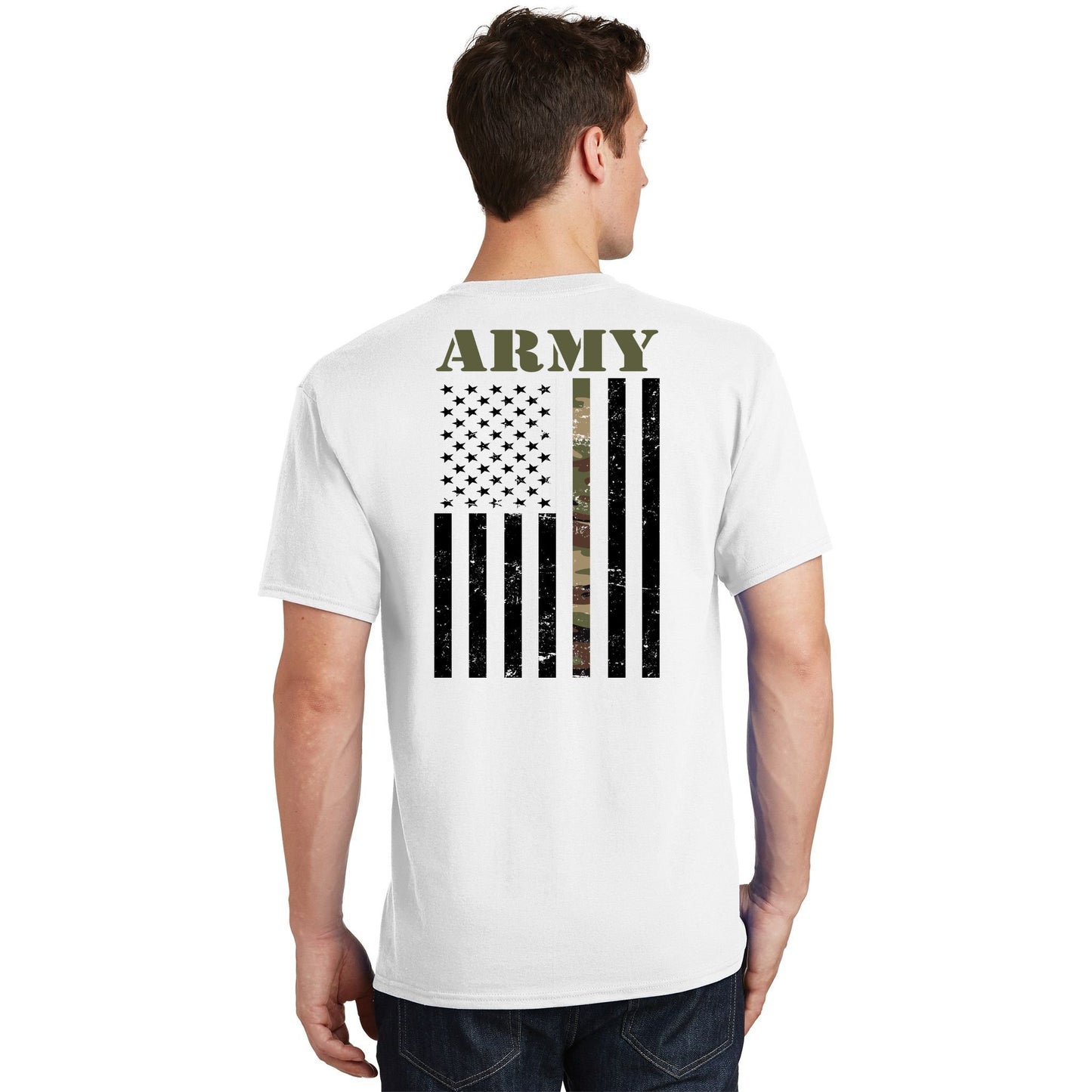 Army United States Thin Camo Line Flag Front And Back T-Shirt