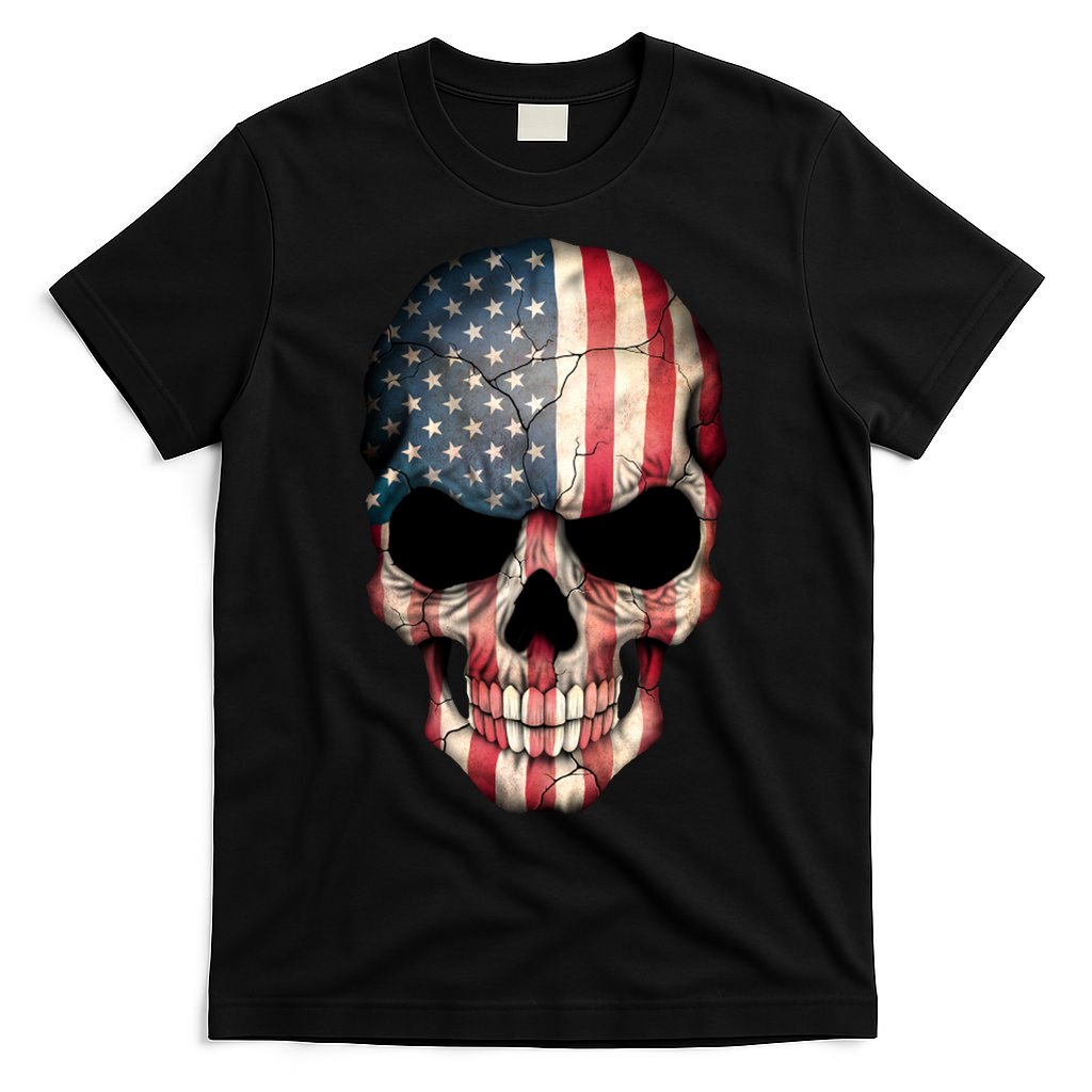 American USA Skull Grunge American Flag T-Shirt