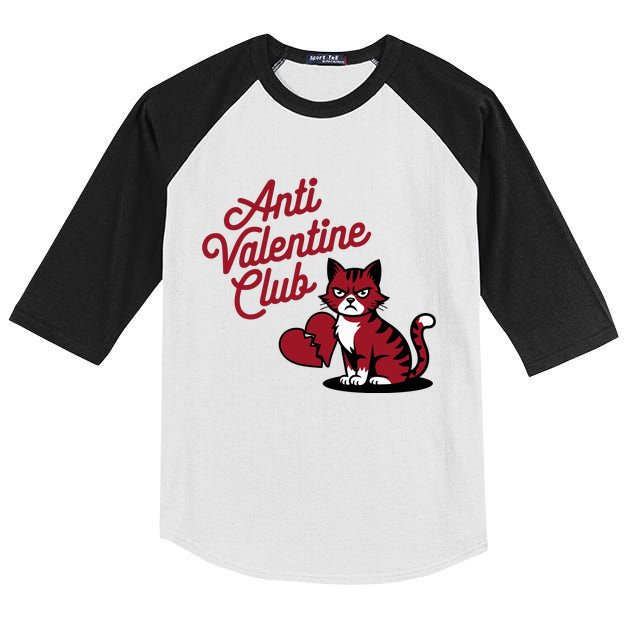 Anti Valentine Club Funny Lonely Loner Cat Kids Colorblock Raglan Jersey