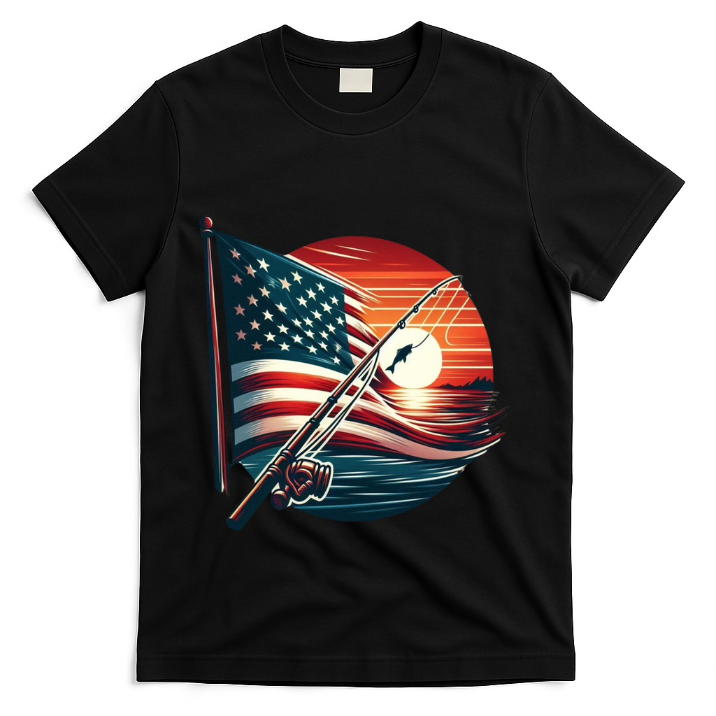 American Flag Fish Fisher Fisher Funny Bass Fishing Usa Gift T-Shirt