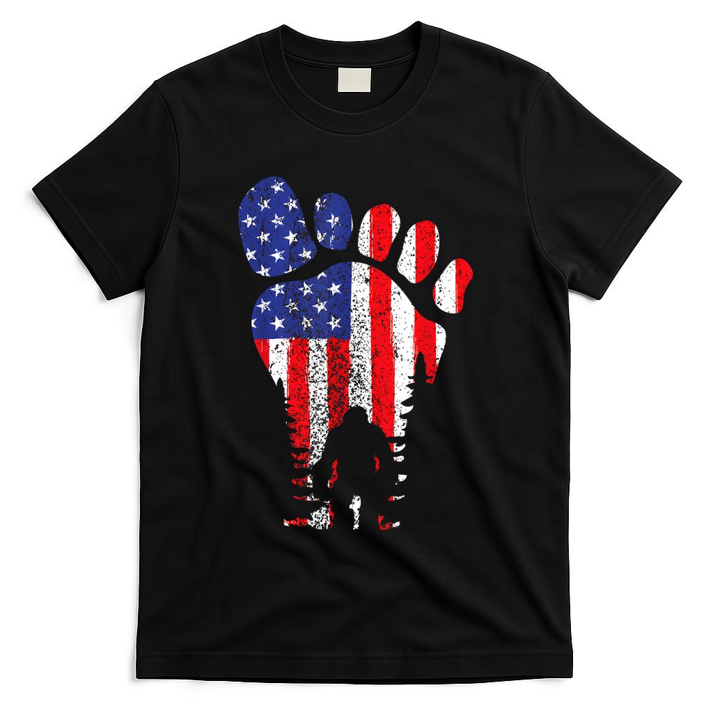 Bigfoot 4th Of July Sasquatch American Flag Patriotic T-Shirt