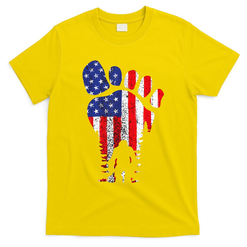 Bigfoot 4th Of July Sasquatch American Flag Patriotic T-Shirt