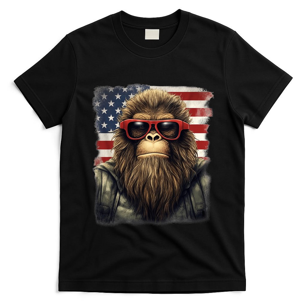 Bigfoot 4th Of July American USA Flag Patriotic T-Shirt