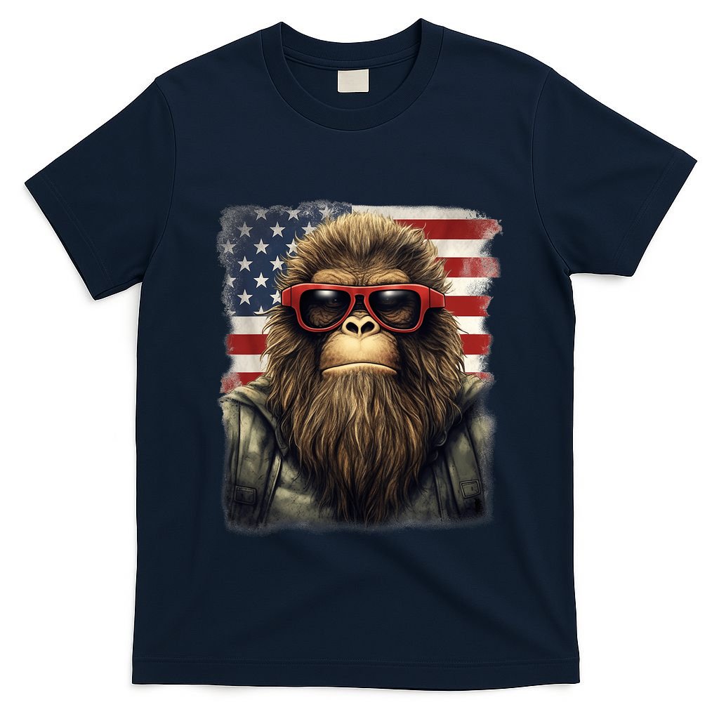 Bigfoot 4th Of July American USA Flag Patriotic T-Shirt