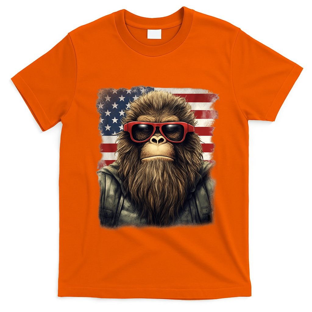 Bigfoot 4th Of July American USA Flag Patriotic T-Shirt