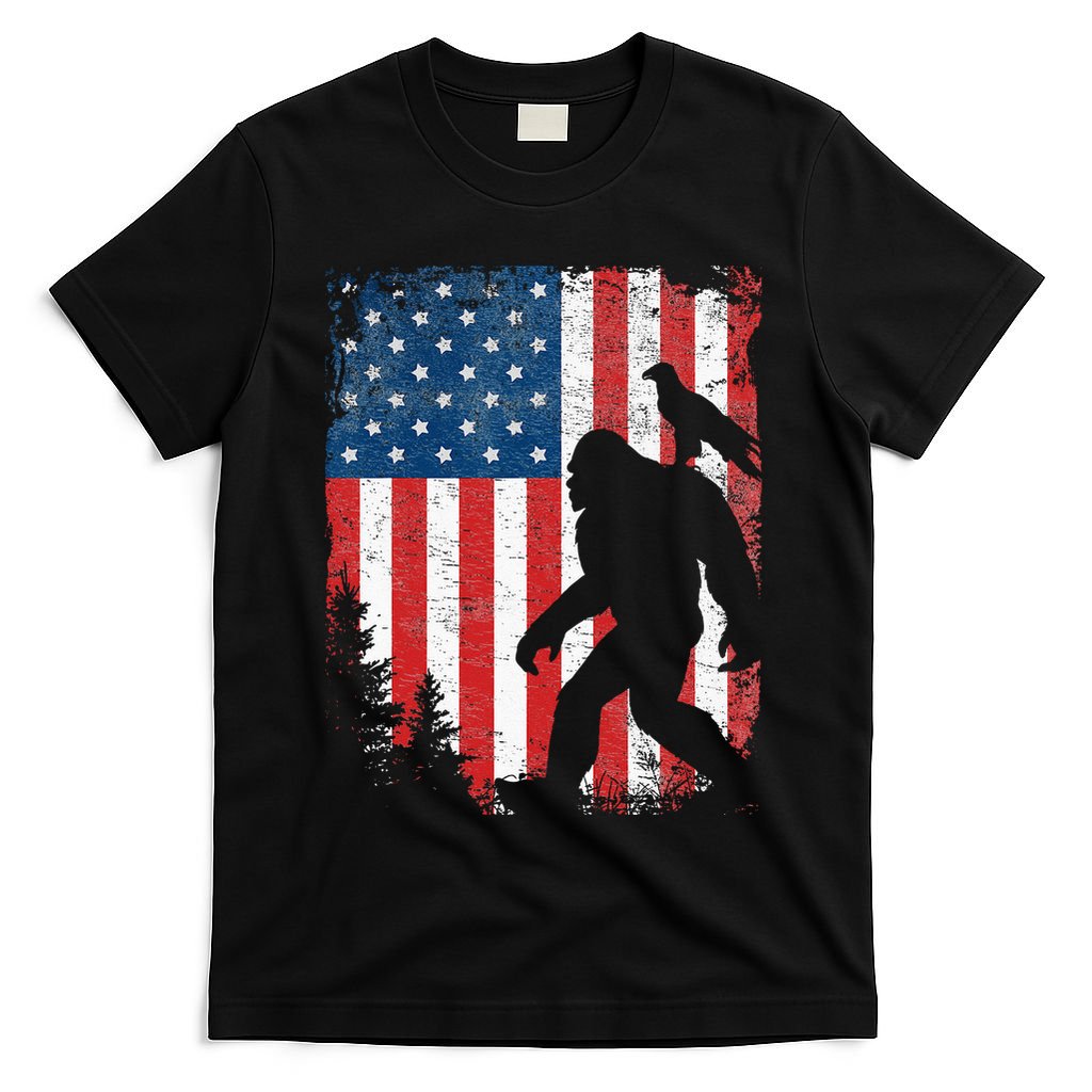 Bigfoot 4th Of July Bald Eagle American USA Flag Patriotic T-Shirt