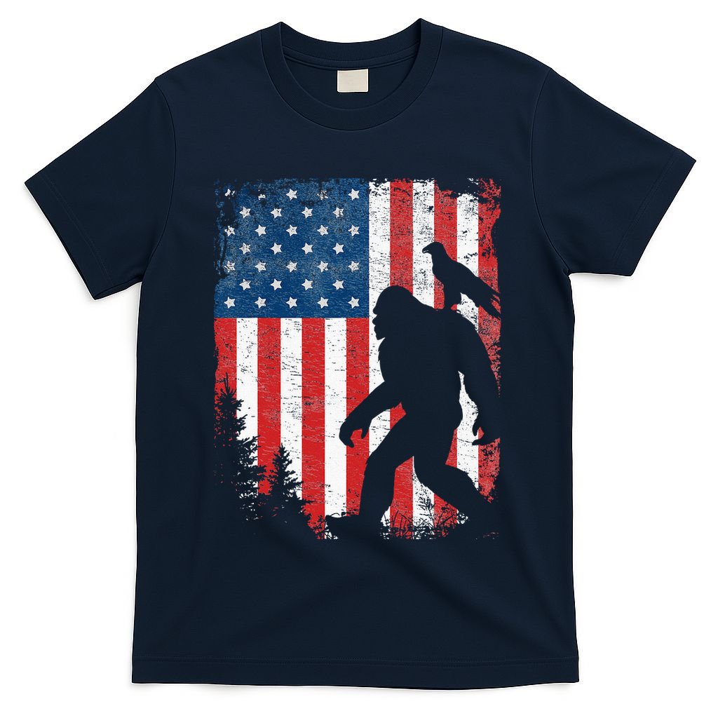 Bigfoot 4th Of July Bald Eagle American USA Flag Patriotic T-Shirt
