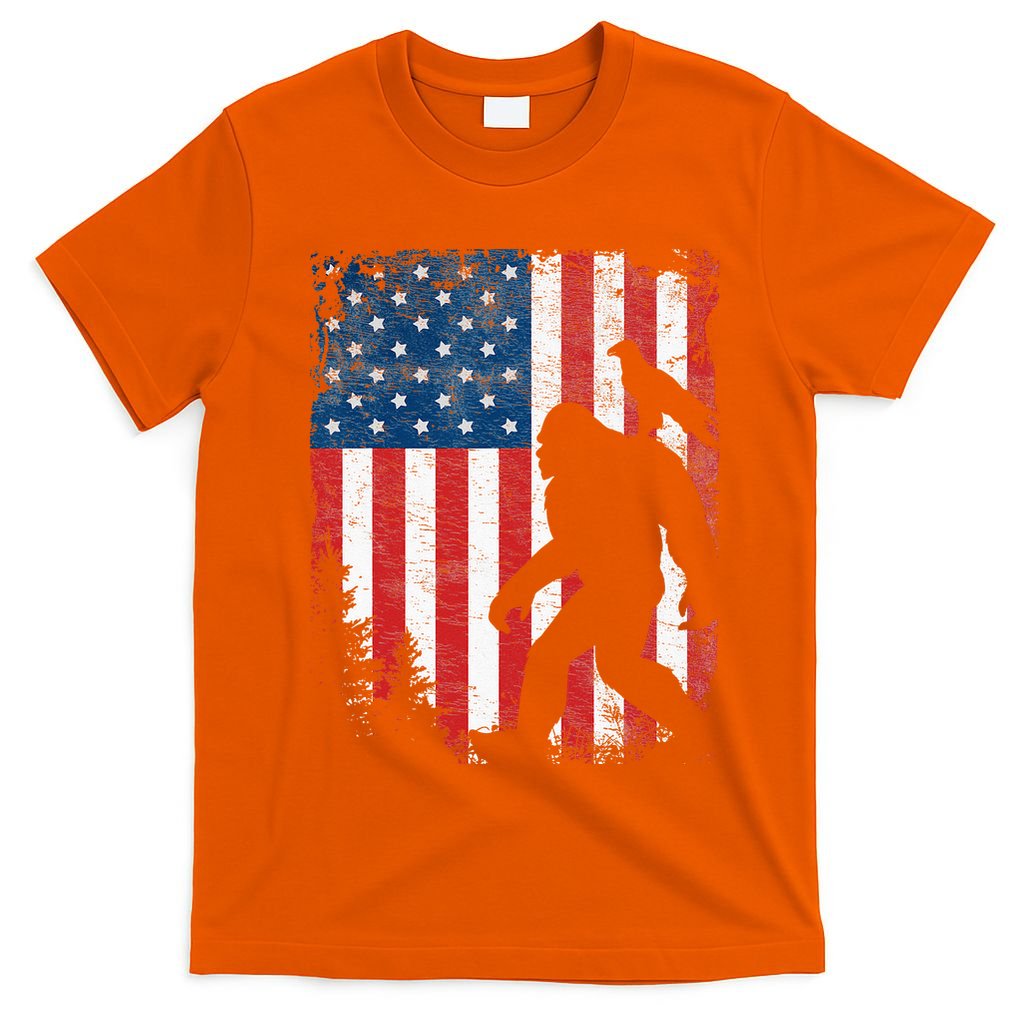 Bigfoot 4th Of July Bald Eagle American USA Flag Patriotic T-Shirt