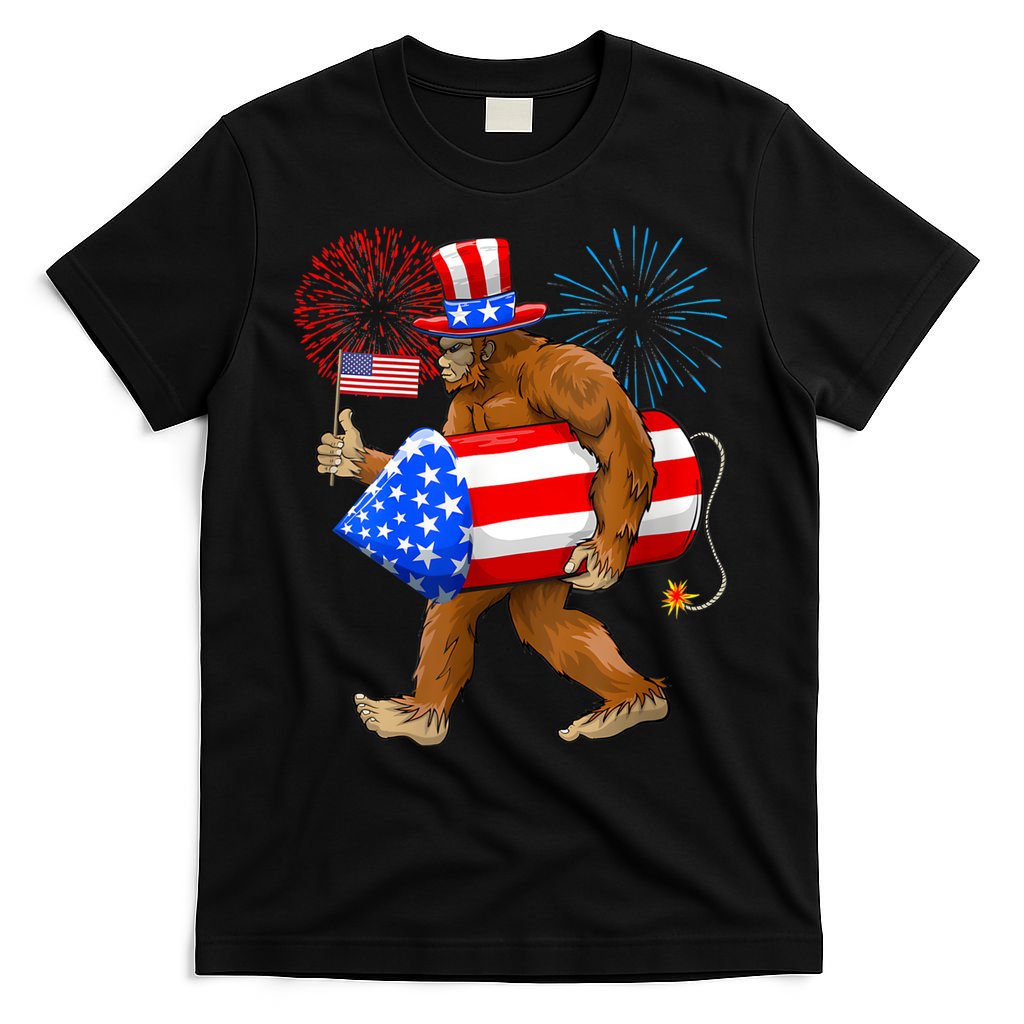 Bigfoot American Flag Funny 4th Of July Sasquatch Believe T-Shirt