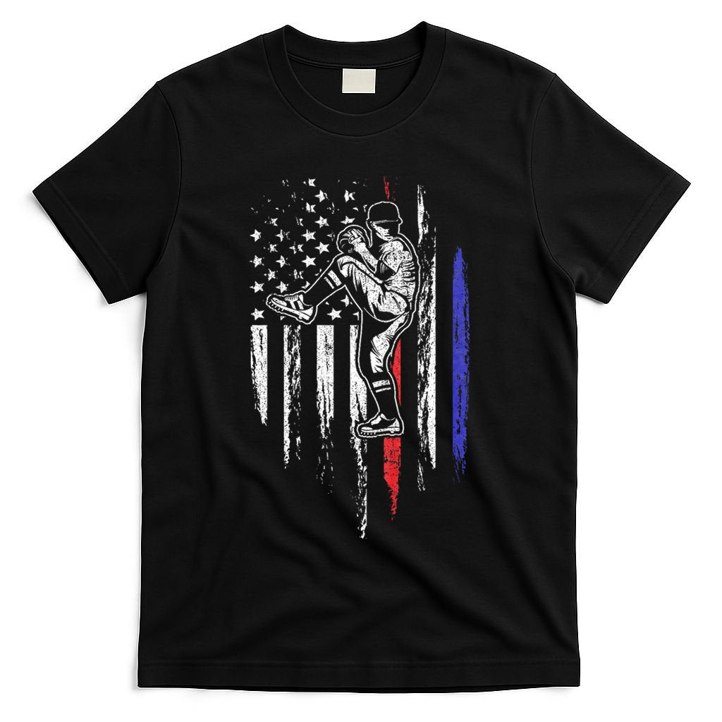 Baseball American Flag Pitcher Usa Pitching 4th Of July Gift T-Shirt