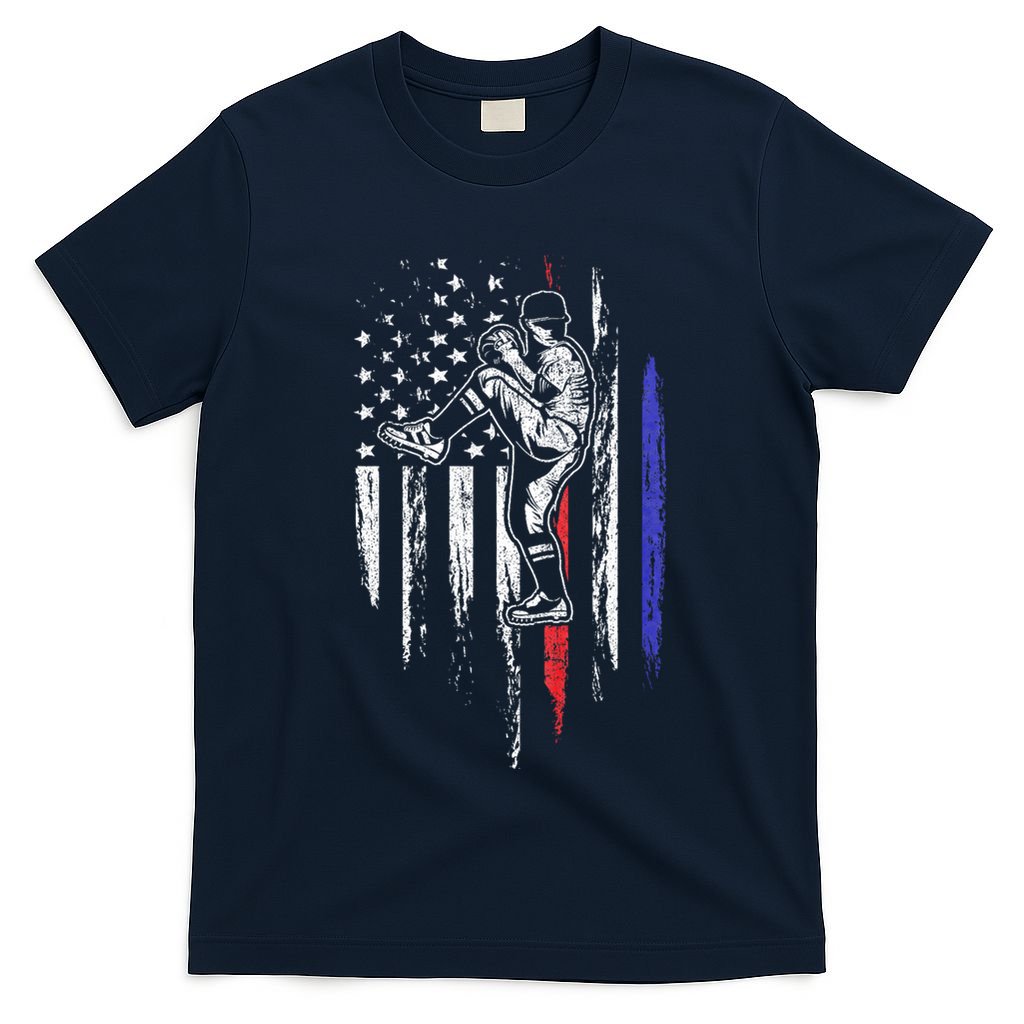 Baseball American Flag Pitcher Usa Pitching 4th Of July Gift T-Shirt
