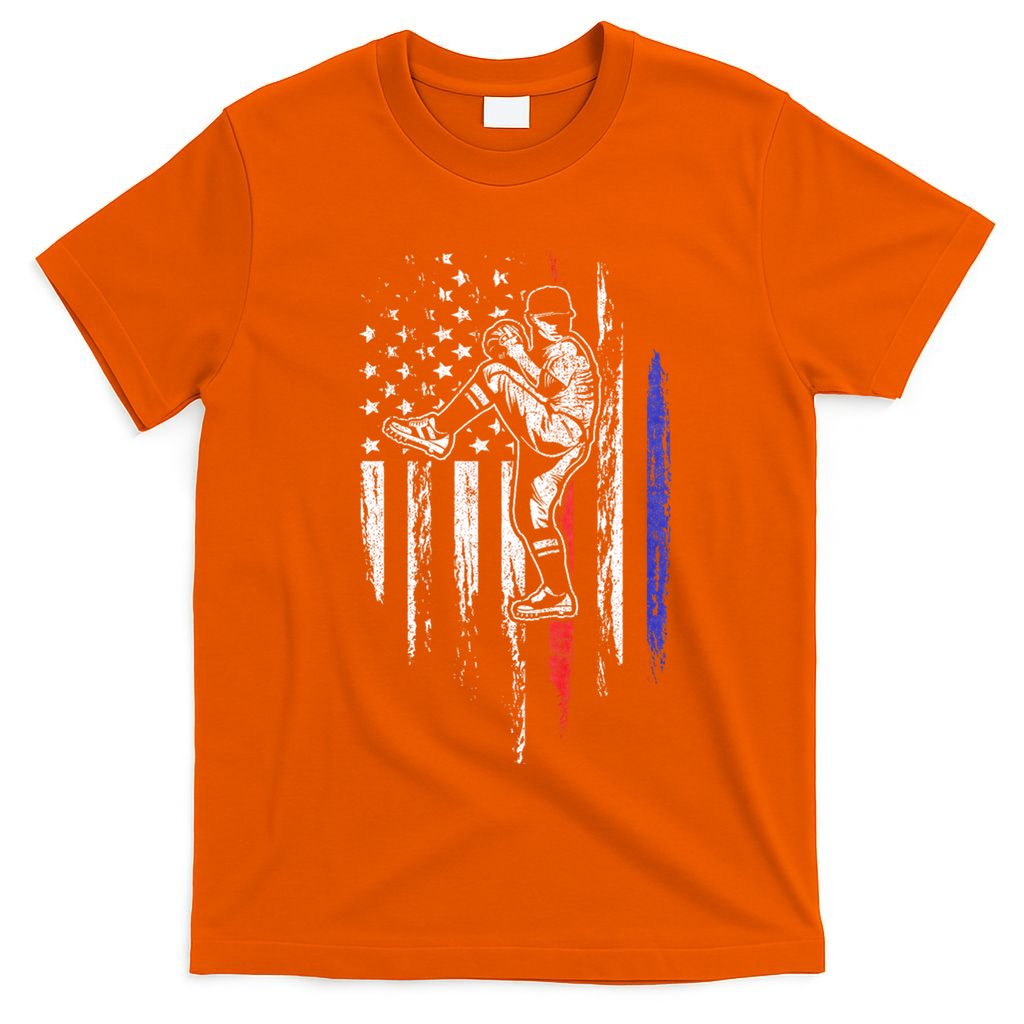 Baseball American Flag Pitcher Usa Pitching 4th Of July Gift T-Shirt
