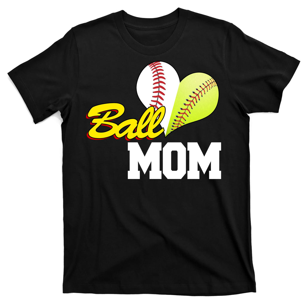 Ball Mom Heart Baseball Fan T-Shirt