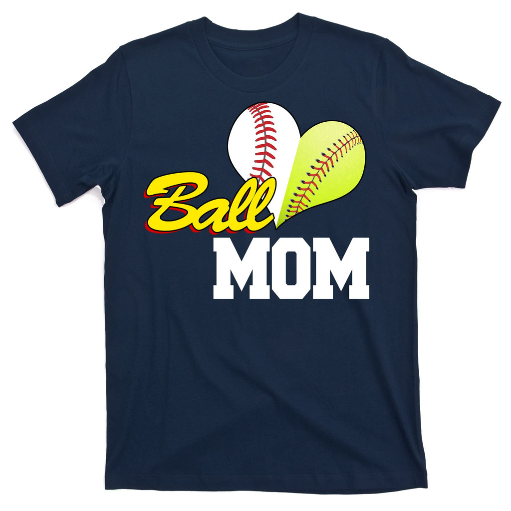 Ball Mom Heart Baseball Fan T-Shirt