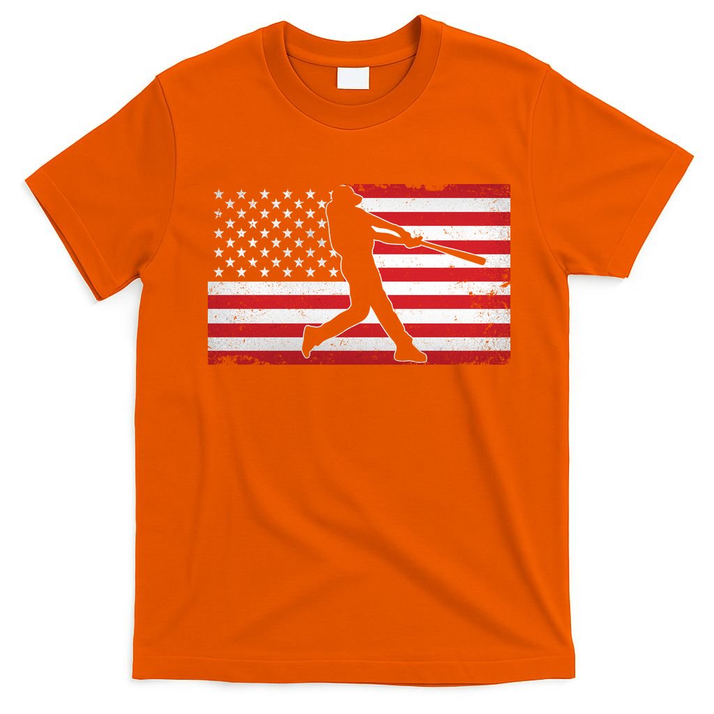 Baseball Player USA American Flag T-Shirt