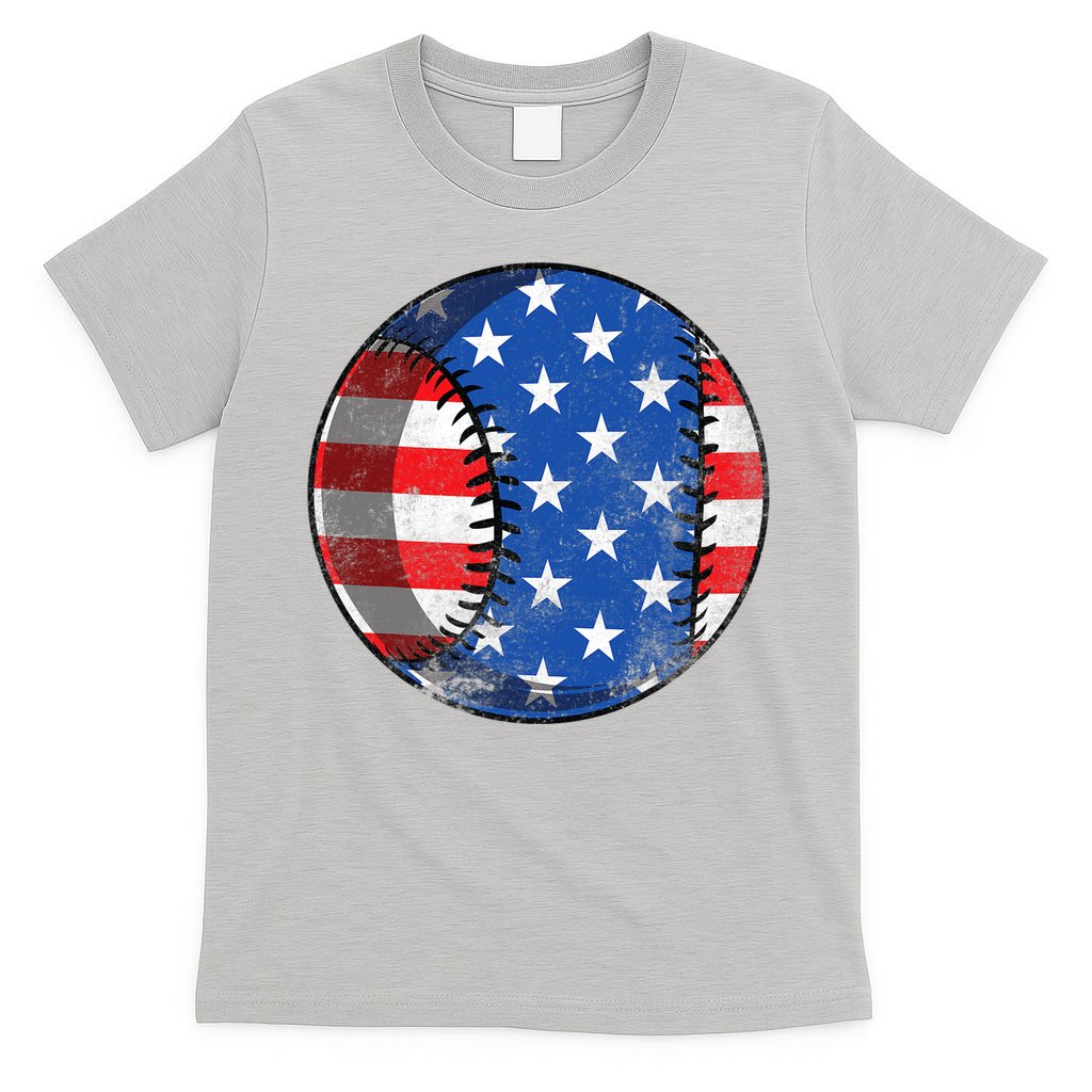 Baseball Ball 4th Of July Boys American Flag T-Shirt