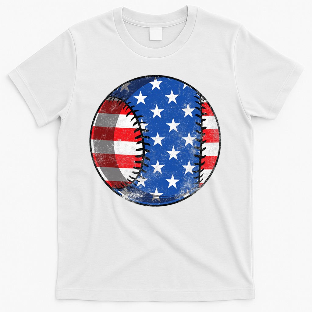 Baseball Ball 4th Of July Boys American Flag T-Shirt