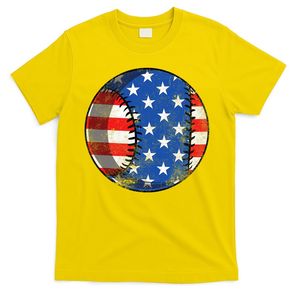 Baseball Ball 4th Of July Boys American Flag T-Shirt