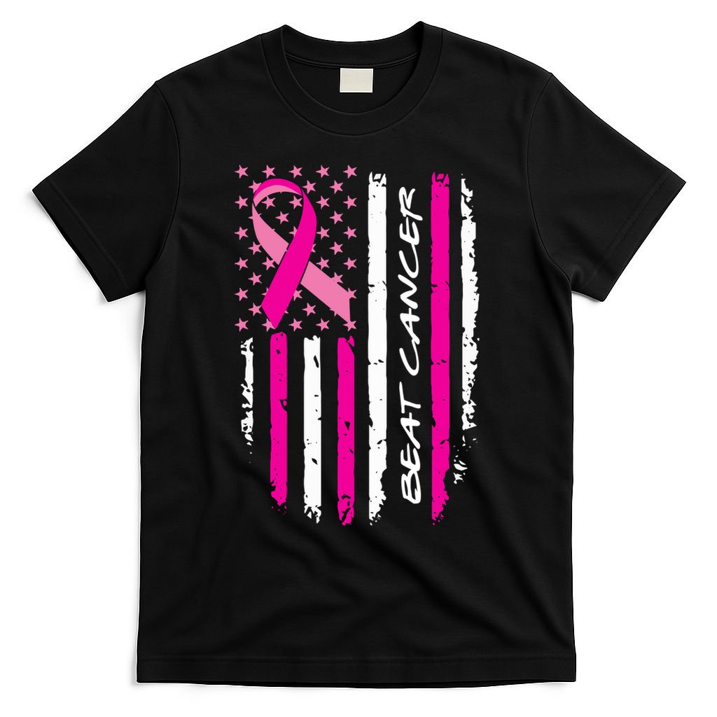 Breast Cancer Awareness USA Distressed Flag T-Shirt
