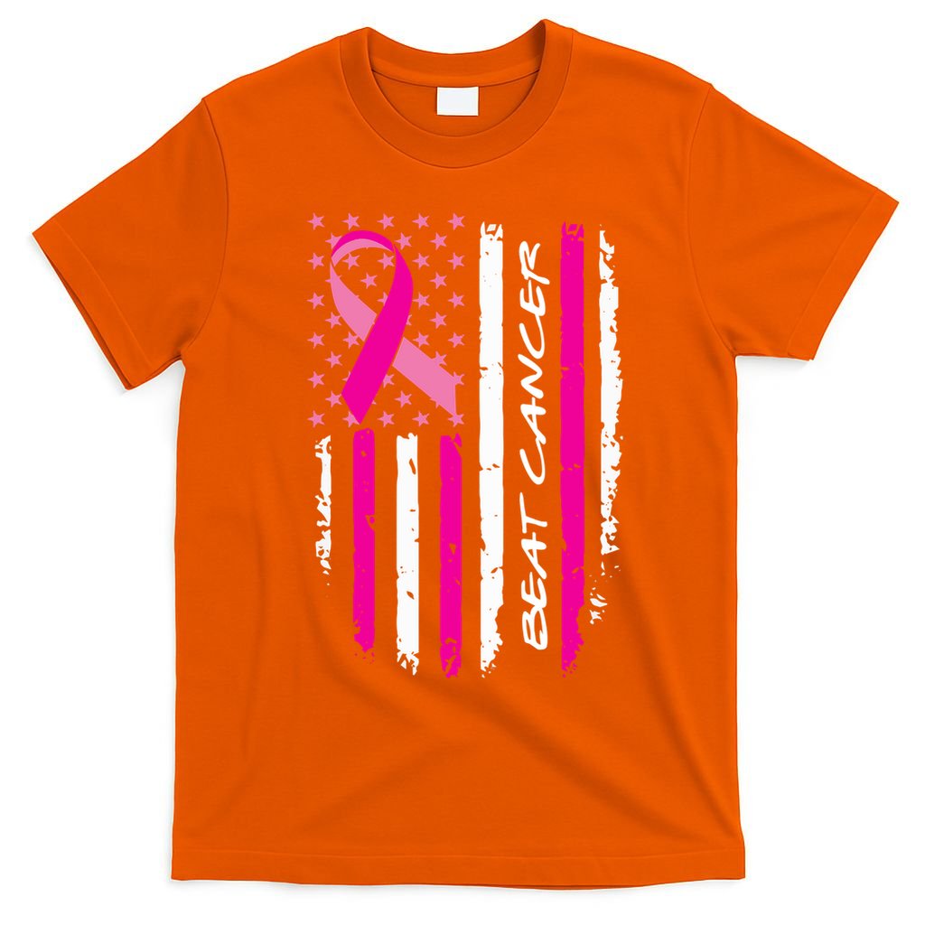 Breast Cancer Awareness USA Distressed Flag T-Shirt