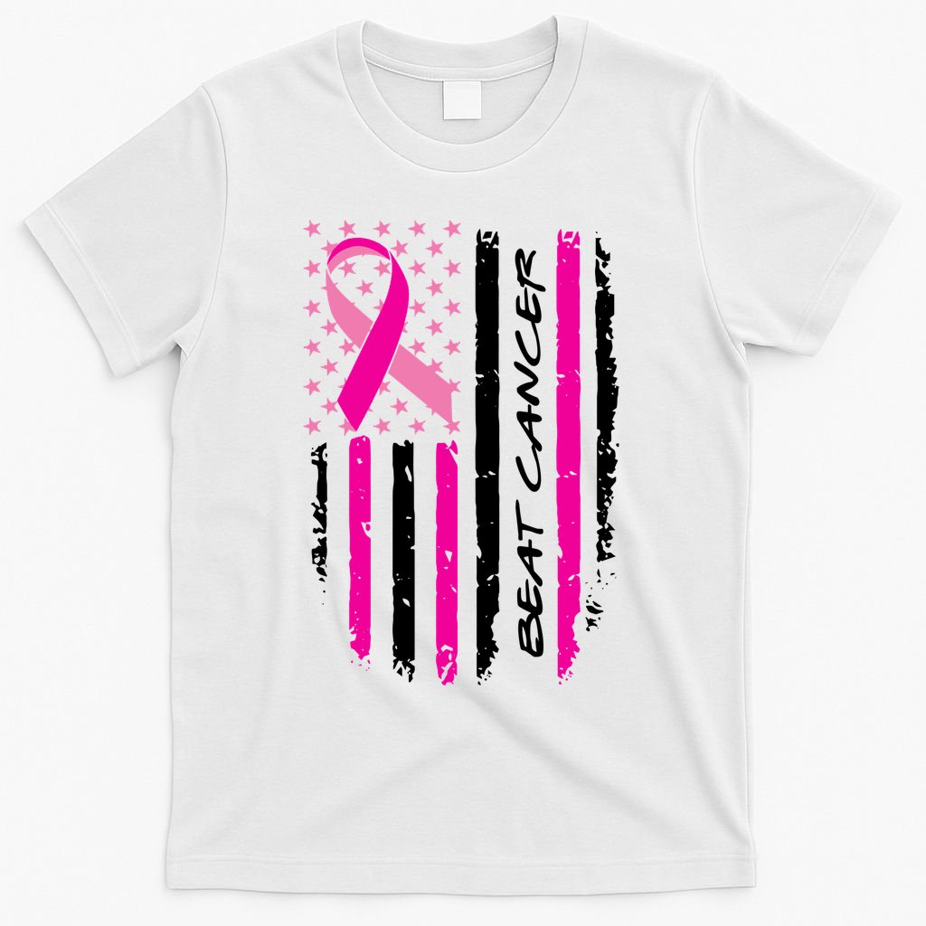 Breast Cancer Awareness USA Distressed Flag T-Shirt
