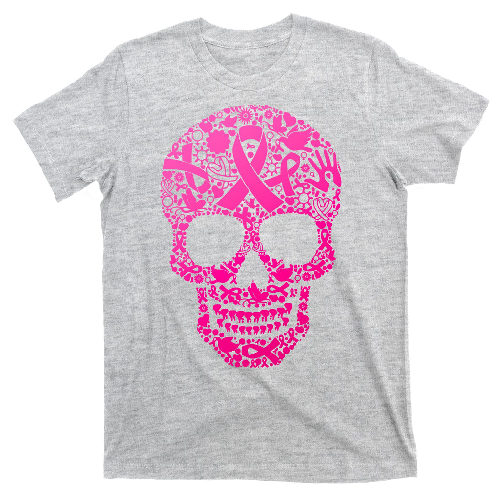 Breast Cancer Awareness Month Pink Ribbon Skull T-Shirt