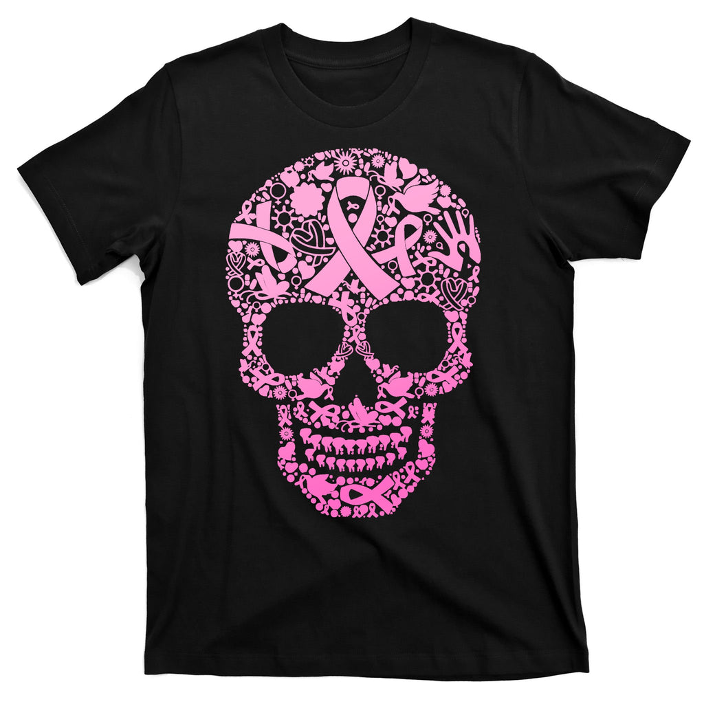 Breast Cancer Awareness Month Pink Ribbon Skull T-Shirt