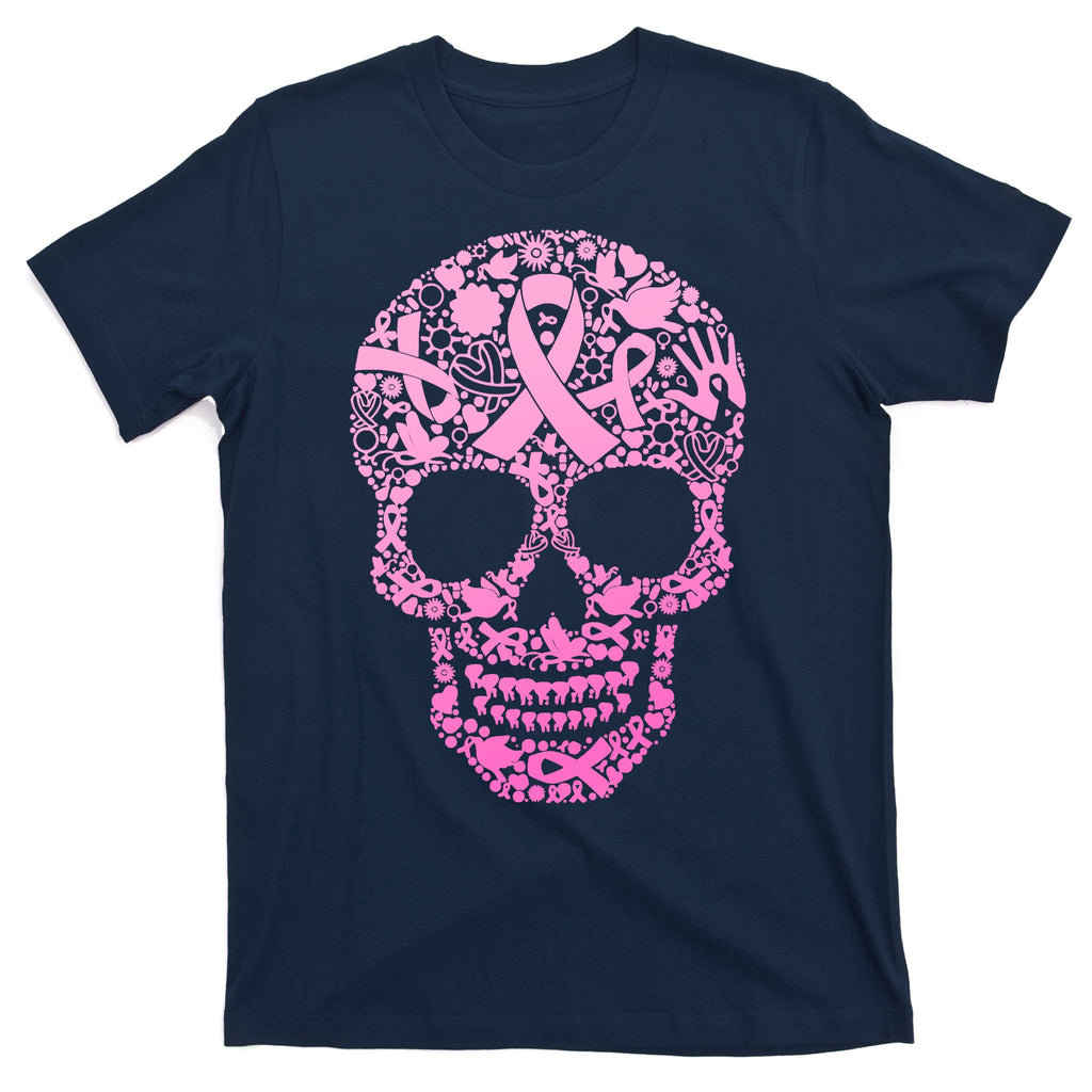 Breast Cancer Awareness Month Pink Ribbon Skull T-Shirt