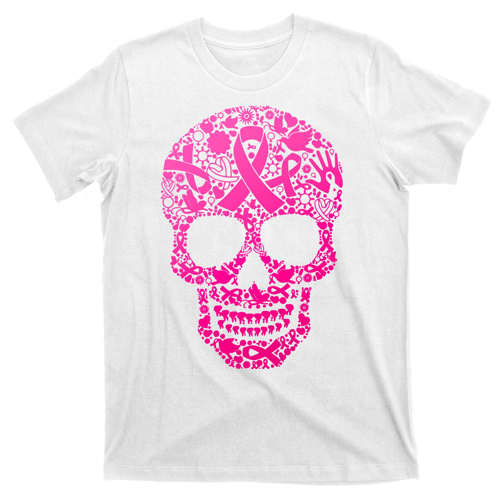 Breast Cancer Awareness Month Pink Ribbon Skull T-Shirt