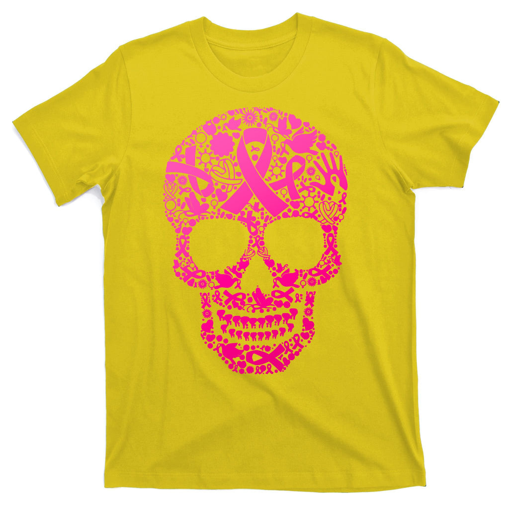 Breast Cancer Awareness Month Pink Ribbon Skull T-Shirt