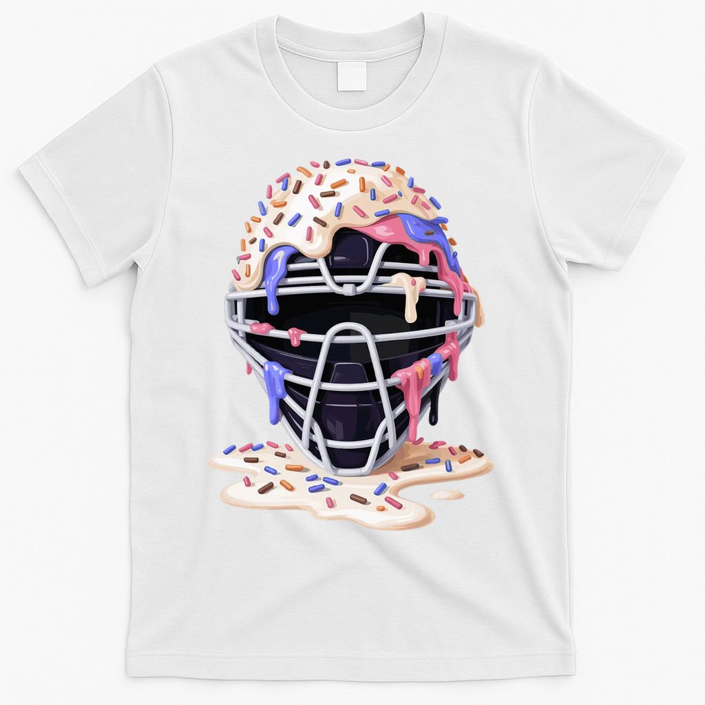 Baseball Catcher Mask Ice Cream Dripping Fan T-Shirt