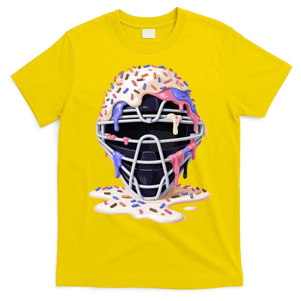 Baseball Catcher Mask Ice Cream Dripping Fan T-Shirt