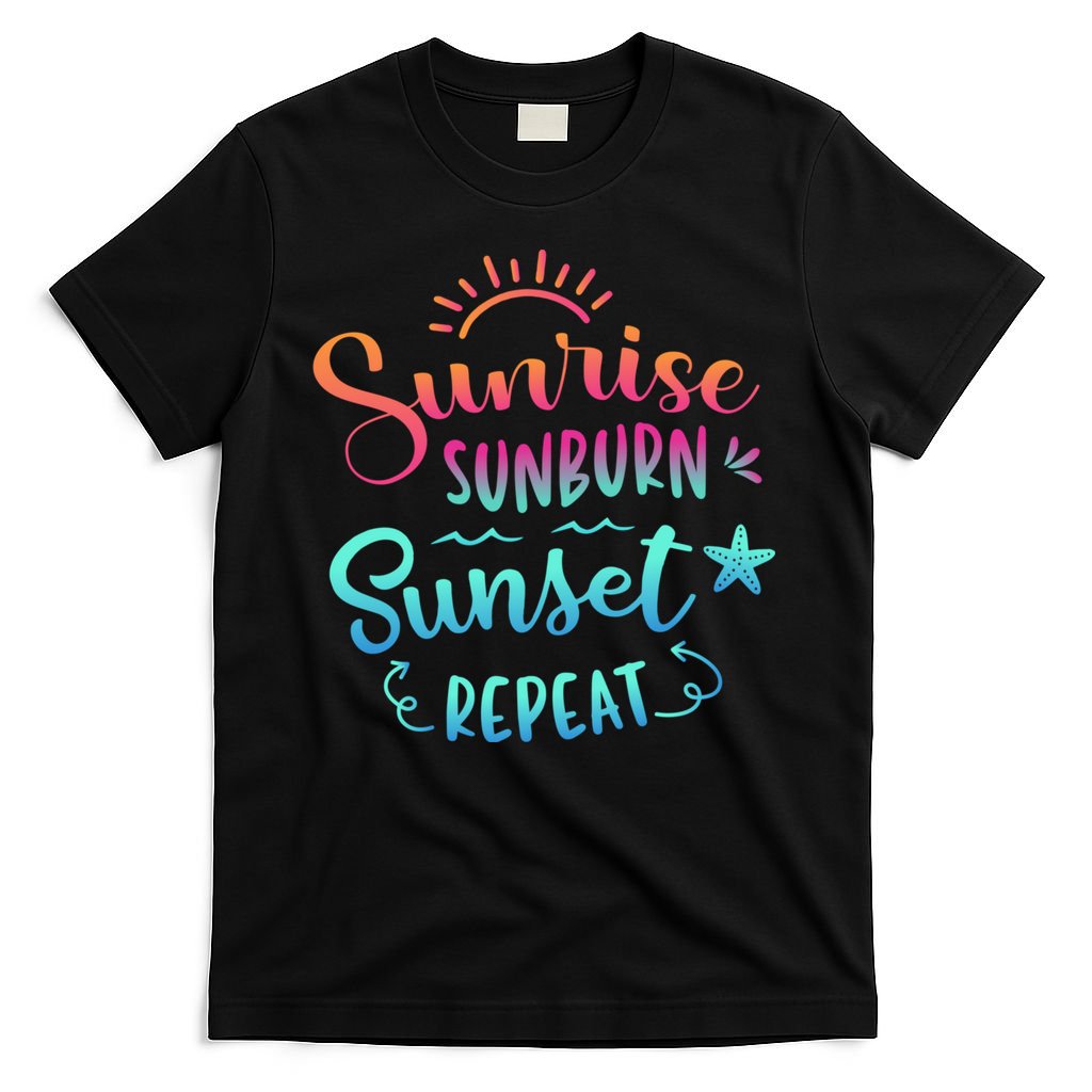 Beach Camping Sunrise Sunburn Sunset Repeat Summer Vacation T-Shirt