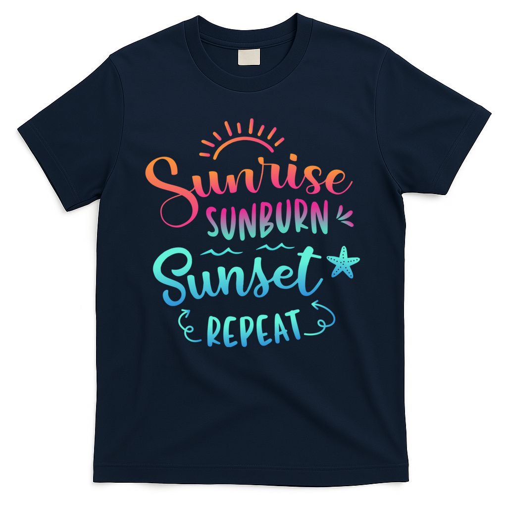 Beach Camping Sunrise Sunburn Sunset Repeat Summer Vacation T-Shirt