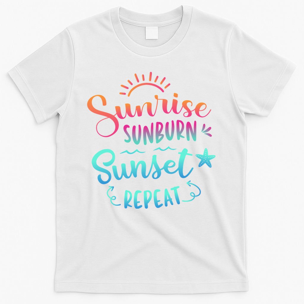 Beach Camping Sunrise Sunburn Sunset Repeat Summer Vacation T-Shirt